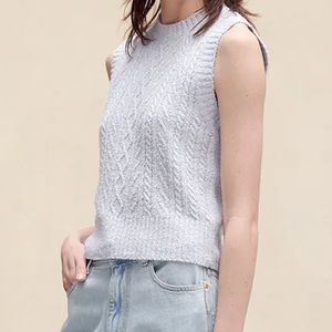 <b>Men's</b> Light Blue Cable Knit Sleeveless Vest Geometric Pattern Wool Autumn Wear - Product Image 4