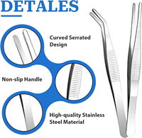 Pince à épiler professionnelle à pointe plate et courbée en acier inoxydable avec design dentelé incurvé pour coraux plantes bijoux artisanat OEM par KKZ