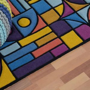 Tapis en laine tufté à la main, design géométrique abstrait chromatique 3D, art moderne coloré, tapis fait main pour salon - Product Image 4