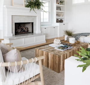 Handcrafted Reclaimed Timber Block Coffee <b>Table</b> <b>Rustic</b> Natural <b>Wood</b> Modern Farmhouse Living Room Center <b>Table</b> - Product Image 4