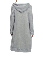 Women's Plus Size Winter Breathable Summer Mid-Length Fleece Coat Zip-Up Hoodie Curved Hem Deep Gray Stylish Casual Washed