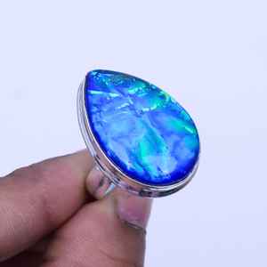 Anillo de ópalo triple australiano en forma de pera, plata de ley 925, hecho a mano, joyería boho, anillo de ópalo natural para mujer - Product Image 4