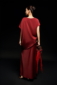 Conjunto de 2 piezas de verano para mujer, mezcla de seda, asimétrico, elegante, corte diagonal, cuello redondo, manga corta, informal, falda y blusa - Product Image 4