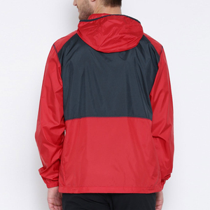 Men's <b>Red</b> And Black Color Blocked Hooded Soft Shell <b>Jacket</b> With Zip Fly And Pockets For Outdoor Activities - Product Image 2