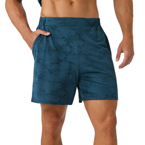 Pantalones Cortos Deportivos para Hombre, Color Azul Sólido, con Logotipo Frontal, Secado Rápido, con Bolsillos, Cintura Media, Cierre con Cordón, Estilo Casual, 100% Poliéster, Tejido de Punto - Product Image 3
