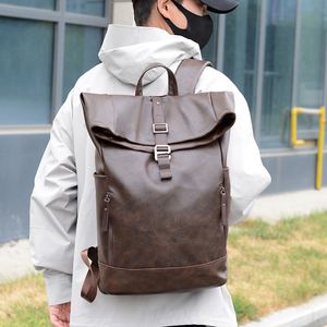 Minimalist PU Leather Roll Top Backpack with Buckle Closure Unisex Laptop <b>Bag</b> 20-39L Capacity Shoulder Straps Handle Durable - Product Image 2