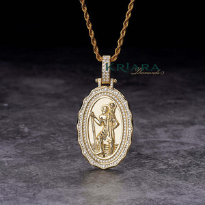 925 Silver 18K Gold Plated Hiphop Moissanite Religious Christian <b>Angel</b> <b>Charm</b> Unisex Pendant - Product Image 1