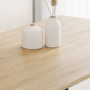 Tavolo da pranzo moderno minimalista in metallo nero con venature di legno robusto resistente per la cucina di casa facile da montare per 4-6 persone - Product Image 4