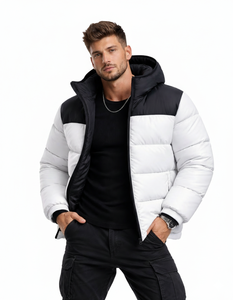 Veste matelassée à capuche bicolore pour homme, manteau chaud d'hiver matelassé avec fermeture éclair, vêtements d'extérieur décontractés, streetwear - Product Image 1