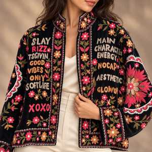 Veste en velours brodée Suzani pour femme, noire, magnifique, style bohème, idéale pour l'hiver – Nouvelle collection, effet sublime - Product Image 5