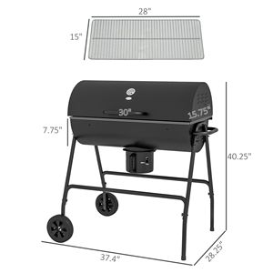 Barile nero carbone BBQ Grill fumatore con 420 mq di cottura Area ruote e raccoglitore di cenere - Product Image 3