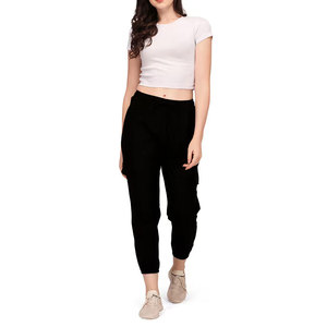 Pantalones Cargo Negros de Felpa para Mujer, Elásticos, Largos, Casuales, de Color Sólido, de Algodón Tejido, Transpirables, de Corte Holgado, con Cierre - Product Image 6