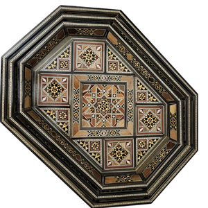 Plateau de service en bois de style marocain fait main avec décoration en carreaux de céramique, motif floral bleu et blanc, plateau décoratif en solde - Product Image 4