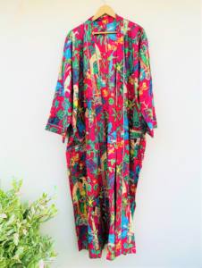 Robe Kimono Maxi Bohème pour Femme 100% Coton Faite à la Main, Imprimé Animal, Manches Mi-Longues, Ourlet Cache-Cœur, Respirante, Grande Taille, Idéale pour l'Été et le Quotidien - Product Image 6