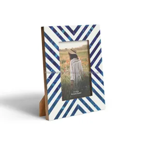 Marco DE FOTOS personalizable DIY, madera azul maciza moderna con diseño de Chevron con incrustaciones de resina, forma de metal de hierro, opción de logotipo grabado - Product Image 3