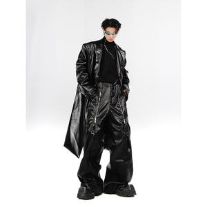 Mauroicardi 2023 pantalones casuales de cuero PU para hombre negro plateado largo suelto con muchas cremalleras moda fresca de otoño primavera - Product Image 2