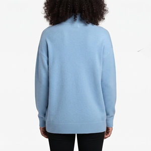<b>Women</b> Light <b>Blue</b> Turtleneck Knit Sweatshirt Full Sleeve Solid Color Pullover - Product Image 5