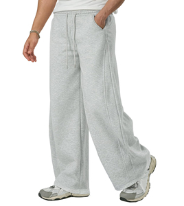 Women's Gray Wide Leg Baggy Sweatpants Mid Waist <b>Drawstring</b> Loose Fit Full Length Casual Cotton Pants Winter Wear <b>Trousers</b> - Product Image 4