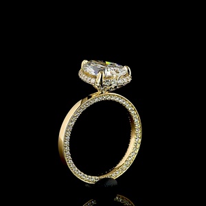 Anillo de compromiso de oro amarillo de 14K con diamante cultivado en laboratorio de corte pera de 3 quilates personalizado, certificado IGI, con halo de moissanita, anillo de boda en forma de lágrima - Product Image 4