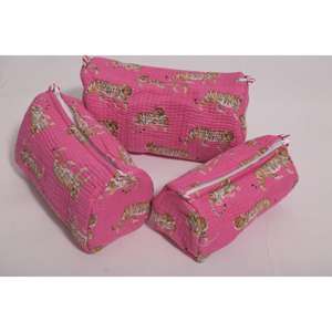 Pochette de maquillage de voyage en coton indien imprimé, faite à la main, avec fermeture à glissière, grande capacité, pour usage quotidien, pour femmes - Product Image 5