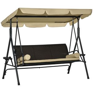 Dondolo da veranda a 3 posti color kaki con tettuccio regolabile e cuscini rimovibili - Product Image 1