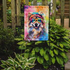 Drapeau de jardin Keeshond Hippie Dawg multicolore Boîte aux lettres décorative et bannière de patio pour cour et pelouse Oeuvre d'art pour parterres de fleurs - Product Image 2