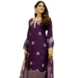 ชุดคุรติผ้าไหมสามชิ้น ดีไซน์ใหม่ สีสันสดใส ปักลายหนัก ลวดลายโดดเด่น ใส่สบายในฤดูร้อน เหมาะสำหรับงานปาร์ตี้ สำหรับผู้ใหญ่ - Product Image 1