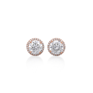 Pendientes de Oro Rosa con Corte Redondo y Circonita, Joyería Clásica para Mujer al Mejor Precio, Plateados en Plata - Product Image 1