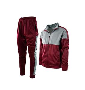Men's <b>Maroon</b> Gray Color Block Tracksuit Full Zip Sweatshirt With Side Pockets And Jogger Pants Casual Autumn Wear - Product Image 2
