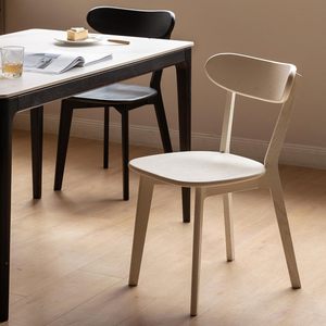 Chaises de salle à manger en chêne massif, lot de 2, chaises de cuisine modernes avec dossier incurvé pour salle à manger, salon, blanc crème - Product Image 3