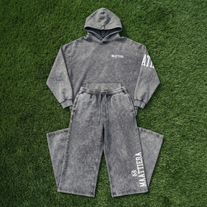 Conjunto de Sudadera Oversize Gris Lavado Personalizado y Pantalones Anchos de Felpa para Mujer, Chándal de Algodón Estilo Urbano OEM ODM - Product Image 5