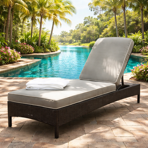 Chaise longue en osier avec dossier réglable, lit de repos d'extérieur durable pour jardin, complexe hôtelier et bord de piscine - Product Image 1
