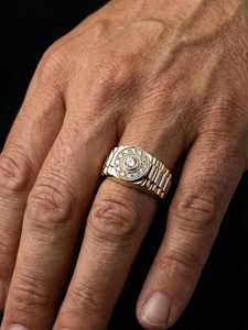 <b>Two</b> Tone Moissanite <b>Ring</b> Men Hip Hop Band Round Center <b>Stone</b> Prong Set Jewelry - Product Image 2