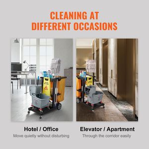 Carrito de Limpieza Comercial de 3 Niveles con Bolsa de PVC de 25 Galones, Capacidad de 200 Libras, 47 x 20 Pulgadas, Carrito de Limpieza de Plástico - Product Image 6