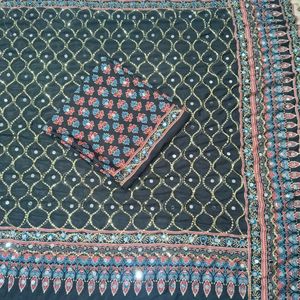 Magnifique Saree en Soie Chinon de Qualité Supérieure avec Broderie Miroir et Paillettes, Blouse de Créateur Imprimée, Idéal pour Fêtes, Mariages, Été, Vente en Gros Gratuite, Style Royal - Product Image 5