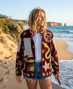 Chaqueta de pana bordada para mujer, manga larga, cuello vuelto, estilo vacaciones de verano, diseño de patchwork con bordado a mano - Product Image 1