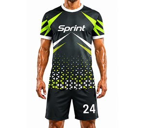 Ensemble de maillot de football noir pour homme Sprint, imprimé géométrique, manches courtes, évacuation de l'humidité, coupe athlétique, toutes saisons, uniforme de football - Product Image 1