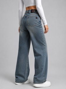 Loose Fit Denim Pants <b>Elastic</b> <b>Waist</b> Wide Leg Casual Blue <b>Jeans</b> Comfortable Soft Fashion Women Trousers for Travel and Everyday - Product Image 3