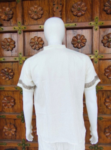 T-shirt décontracté en coton tissé pour homme avec col mandarin, imprimé teint en fil, respirant, écologique, séchage rapide, options de couleurs personnalisées ODM - Product Image 4