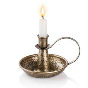 Vintage brass chamberstick Handled taper <b>candle</b> holder Octagon <b>dish</b> base candleholder Gold brass <b>candle</b> stand - Product Image 1
