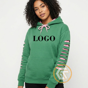 Sudadera con Capucha Casual Rosa y Verde de Alta Calidad para Mujer, Personalizada con Bordado de Kapa, de Algodón y Felpa - Product Image 3