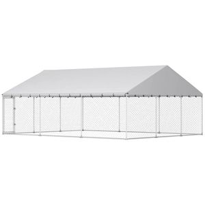 บ้านสุนัขกลางแจ้งสีเงินพร้อมกรงสำหรับสัตว์เลี้ยง บ้านสัตว์เลี้ยงและเฟอร์นิเจอร์ - Product Image 5