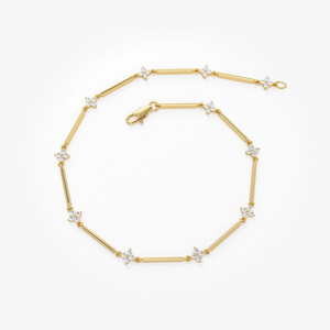 Pulsera de Cadena de Eslabones en Barra VVS de Oro Delicado de Alta Demanda con Diamantes Cultivados en Laboratorio en Oro Sólido de 14K, Pulseras de Trébol en Racimo de 1.5 mm - Product Image 3