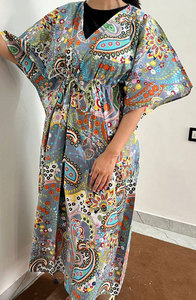 Vestido Kaftan Estampado de Algodón de Primera Calidad para Mujer, Diseñado con Caída Relajada, Textura Suave y Estilo Casual Moderno - Product Image 1