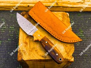 Damascus Steel 8" OEM Drop Point Razor <b>Sharp</b> Skinner <b>Knife</b> Rosewood Leather Sheath Outdoor Carry Survival Self Defence <b>Knife</b> - Product Image 5