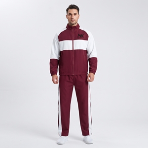 Mens Burgundy White Solid Hooded Full Zip Tracksuit <b>Set</b> with 100% Cotton Fleece Jacket & <b>Matching</b> <b>Jogger</b> Pants Sportswear - Product Image 1