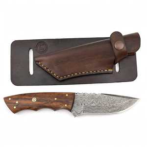 Cuchillo de hoja fija para exteriores de acero de Damasco, hecho a mano y personalizado, con mango de palisandro, diseño Cross-Draw, de Iron Crown Forge, OEM - Product Image 1