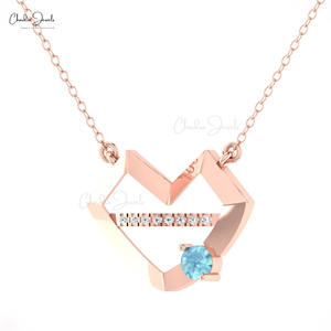 Oferta del Día de la Mujer: Collar con Colgante de Aguamarina y Diamantes de Corte Redondo de 0.24CTW en Oro Sólido de 14K con Cadena de Cable, a Precio de Fábrica - Product Image 3