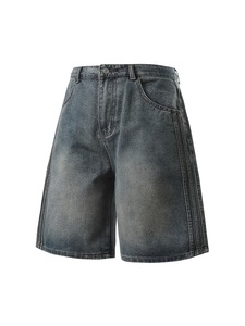 Shorts en jean pour hommes, 100% coton, taille mi-haute, coupe droite, style baggy, avec poches, tendance, best-seller - Product Image 1