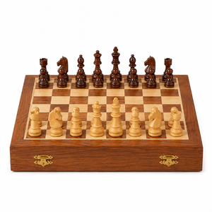 Jeu d'échecs de voyage magnétique en bois de 5 pouces avec plateau de rangement pliable |   Jeu d'échecs de poche portable pour enfants, adultes, famille, cadeau - Product Image 1